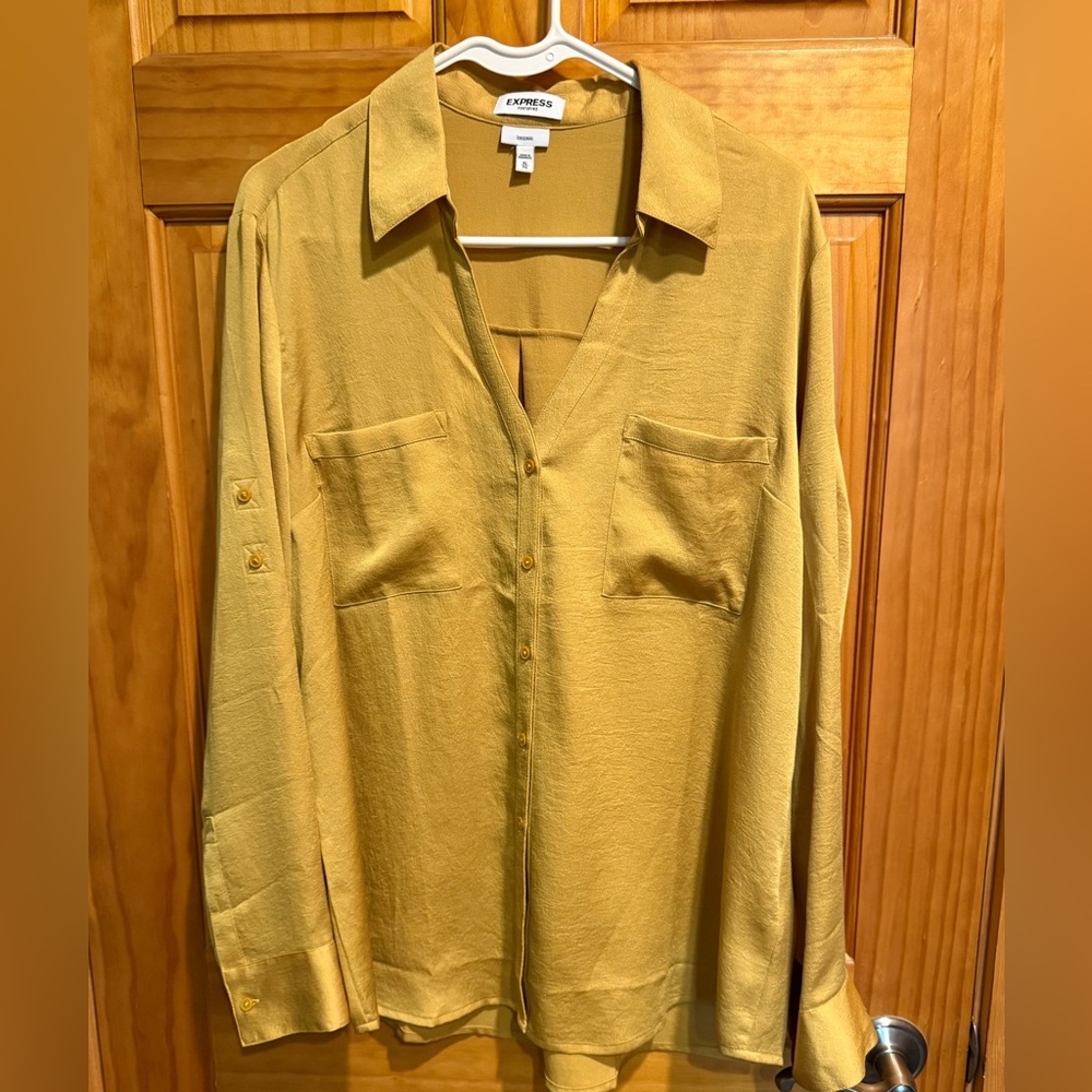 Express Mustard Yellow Button-Up Blouse